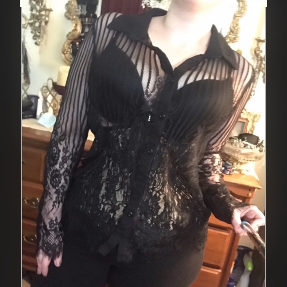 Sexy Sheer Gothic Lace Button Up Top